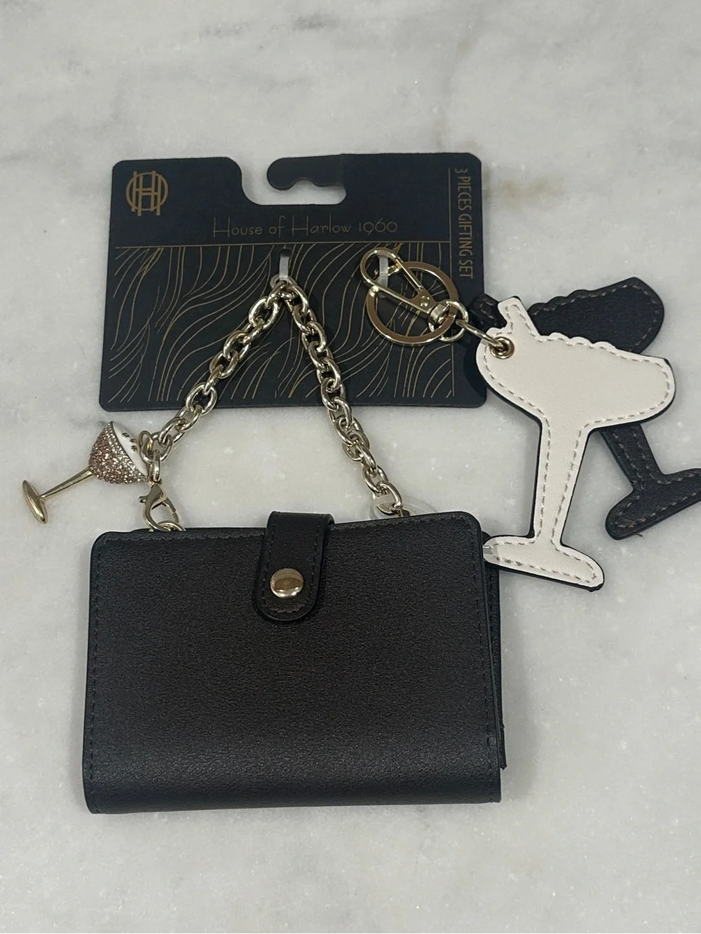House of Harlow 1960 Black Mini Wallet Keychain – 3 Piece Gifting Set